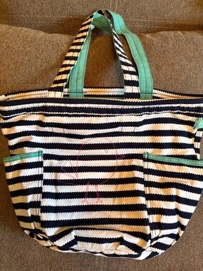 thirty-one Navy & White Striped Tote with Mint Accents